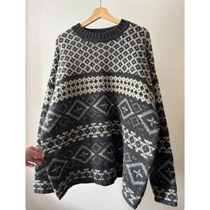 1990s Thick Patterned Wool Sweater | Vintage Boxy Mockneck Knit